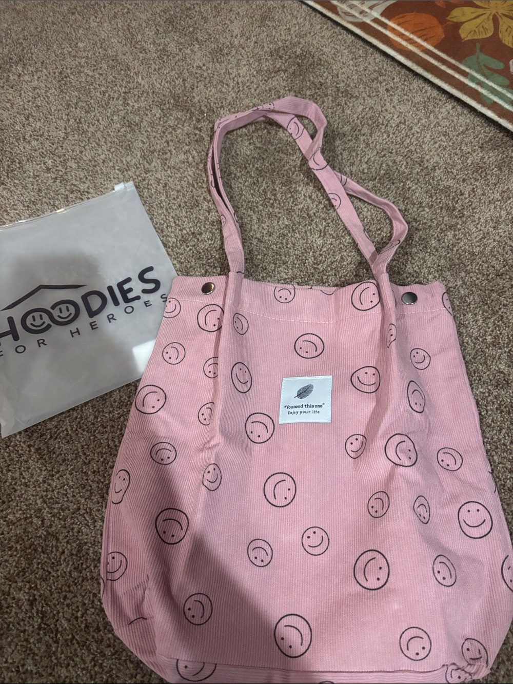 Pink Smile Print Canvas Tote Bag